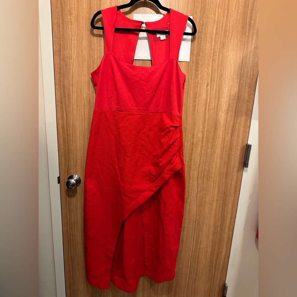 Anthropologie Maeve Square Neck Red Midi Dress Sz 12 - Picture 7 of 16